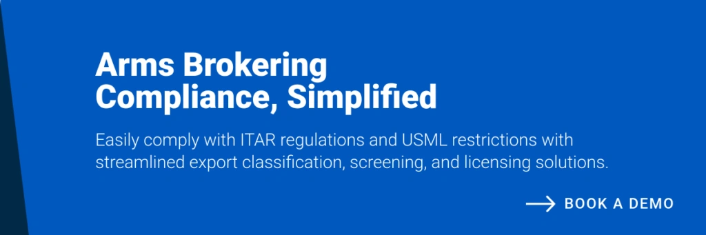 Banner depicting ITAR and USML compliance with Descartes export classification, screening and licensing solutions.