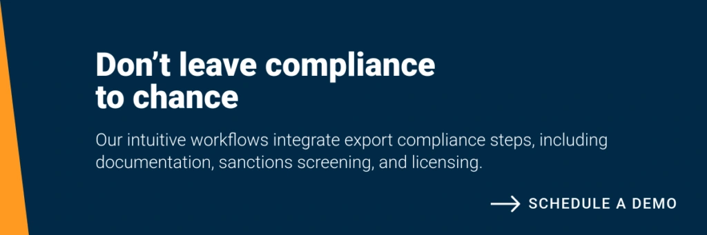 Banner depicting Descartes intuitive workflows integrating export documentation, sanction screening and licensing.