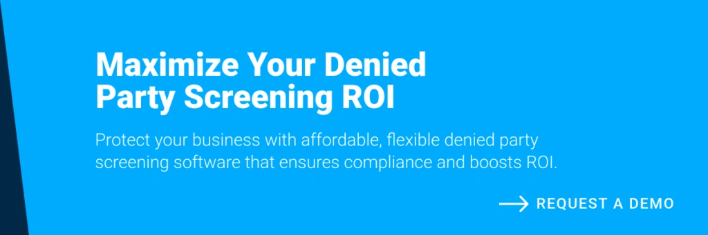 Banner depicting affordable denied party screening solution with Descartes.