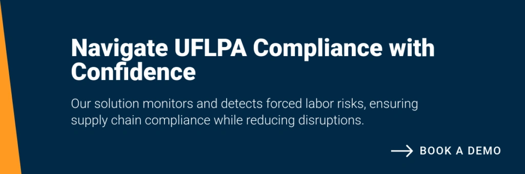 Banner depicting forced labor risks and ensuring supply chain compliance with our solutions.